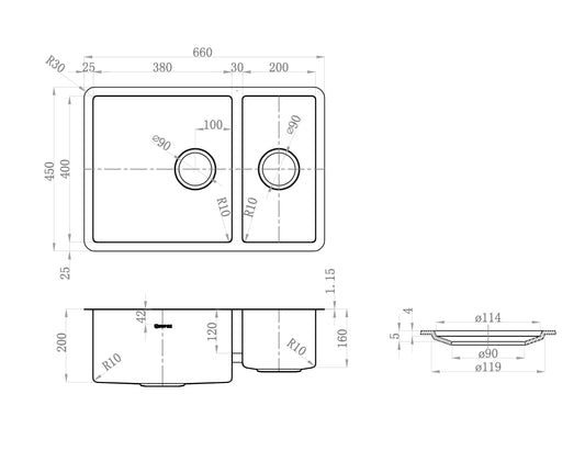 Arte Sink 66D 660X450X200/160X1.2