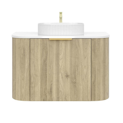 900mm Artis Curved Wall Hung Vanity PVC - Single Drawer Cabinet Only - Coastal Oak