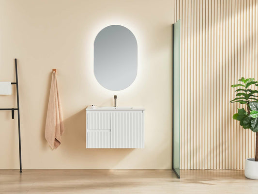 750mm Brindabella Wall Hung Vanity PVC Left Side Drawers - Cabinet Only - Matte White