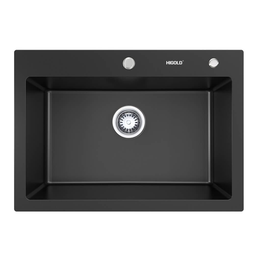 760mm Black Single Bowl Kitchen Sink - Granite