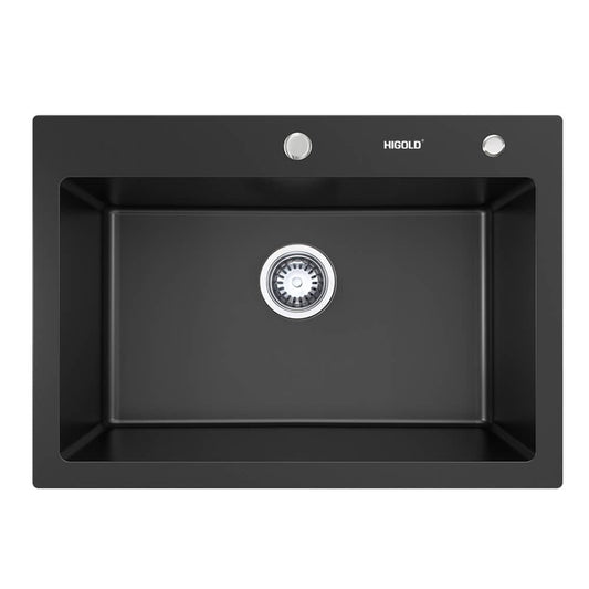 760mm Black Single Bowl Kitchen Sink - Granite