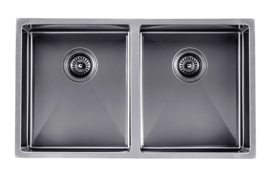 1.2mm Handmade Top/Undermount Double   Bowls Kitchen Sink - Gun Metal Grey - 770x450x215mm