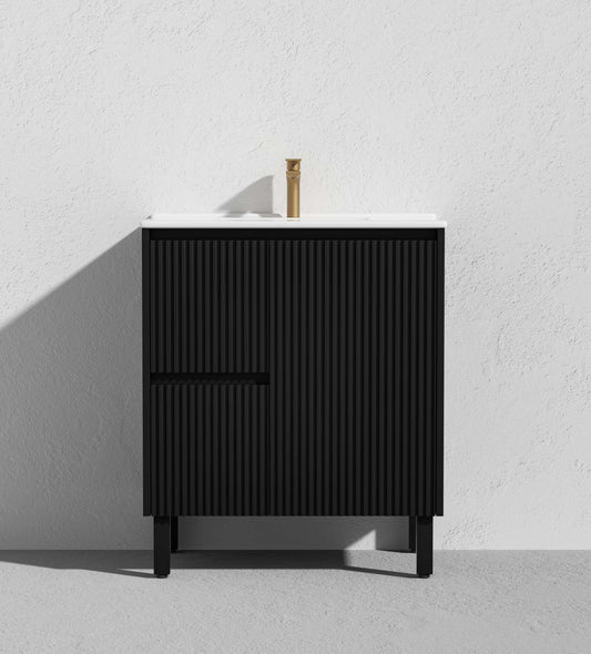 750mm Brighton Floor Vanity PVC Left Side Drawers - Cabinet Only - Matte Black