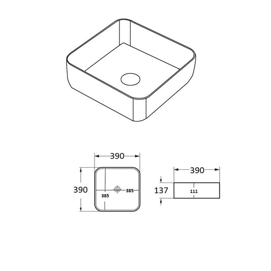 393mmx393mm  Above Counter Basin - Matte Black & White