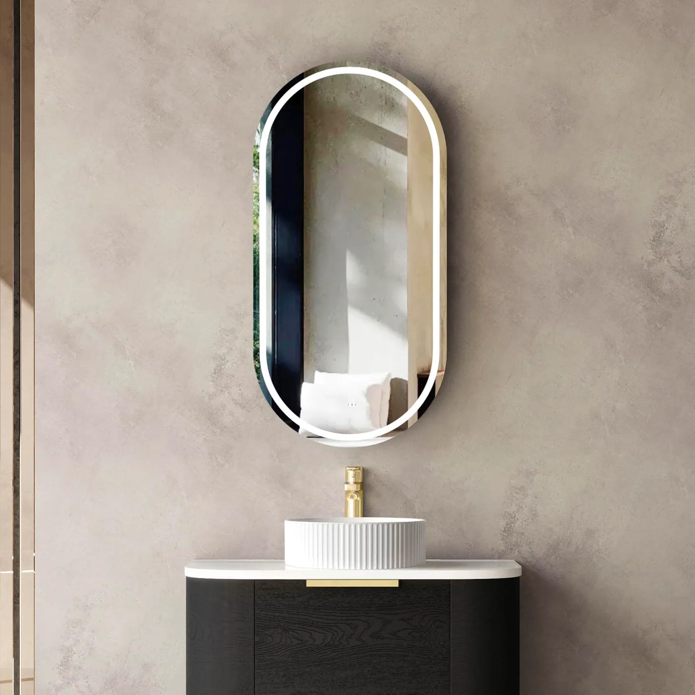 LED Noosa Oval Shape Shaving Cabinet Black Oak
