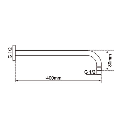 400mm Brushed Nickel Round Wall Straight Shower Arm