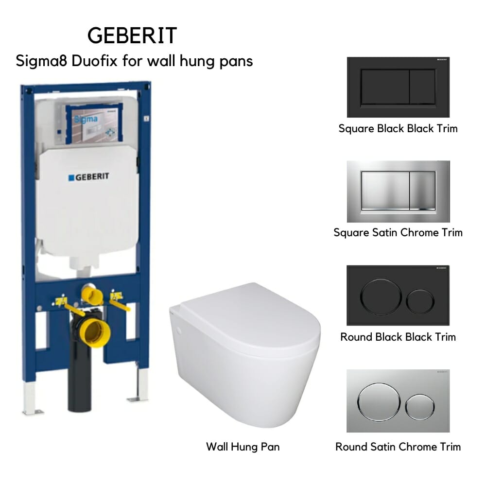 Geberit - In Wall Toilet Package With Sigma 8 Concealed Cistern, Wall Hung & Access Plate