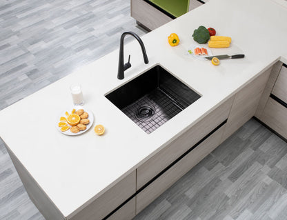 (C-500 Black)Round Corner Stainless Steel Gun Metal Grey PVD Coating Single Bowl Kitchen Sink(with Bottom Grid) 500*440*230mm