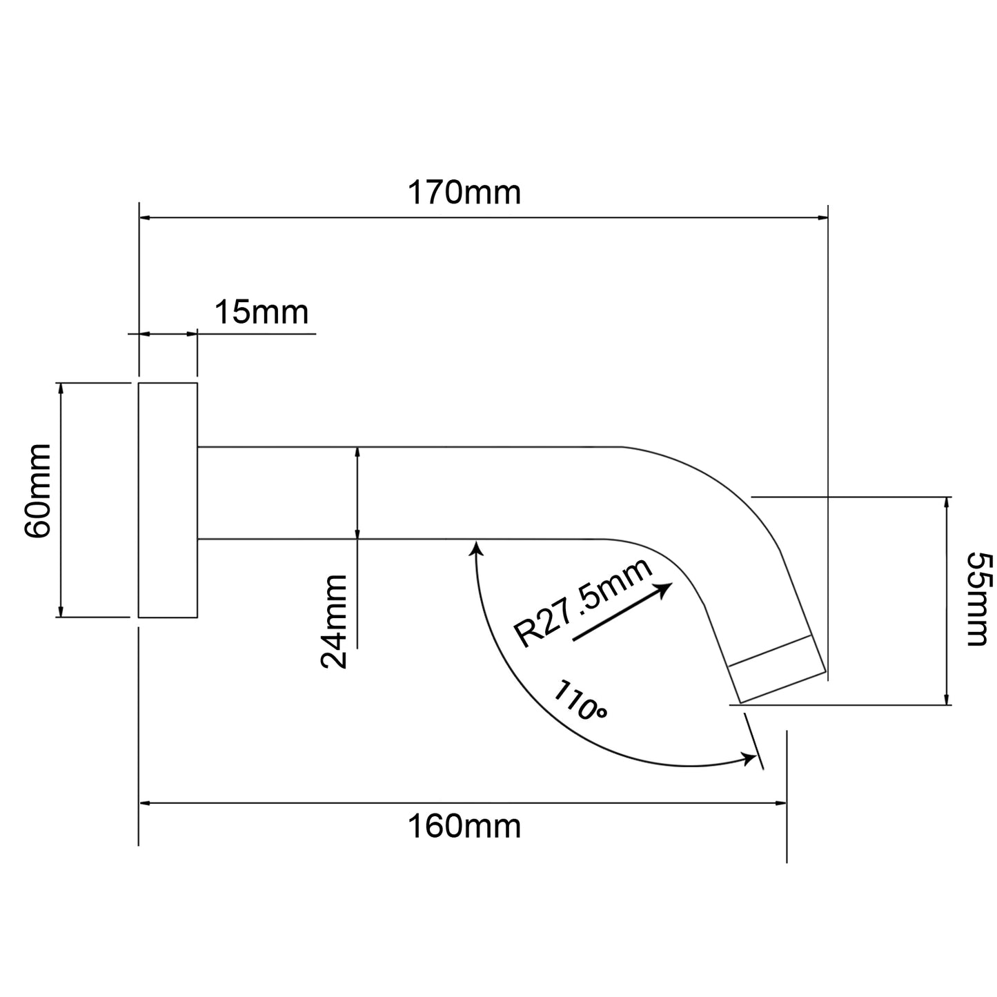 LUCID PIN Series Round Gun Metal Grey Bathtub/Basin Wall Spout(160mm)