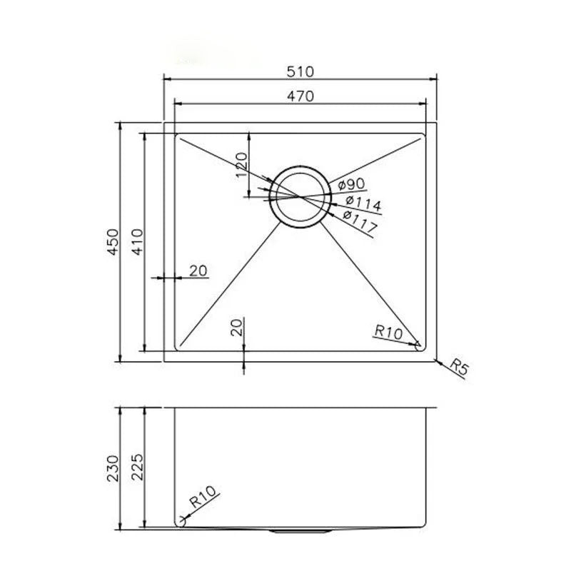 (C-510 black)Round Corner Stainless Steel Gun Metal Grey PVD Coating Single Bowl Kitchen Sink(with Bottom Grid) 510*450*230mm