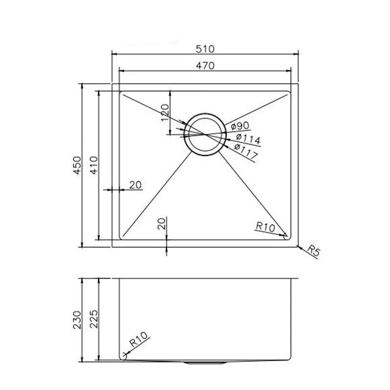 (C-510)Round Corner Chrome Stainless Steel Handmade Single Bowl Kitchen Sink 510*450*230mm