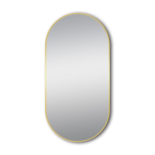 Matte Brushed Gold Oval Framed Mirror -  500x1000mm