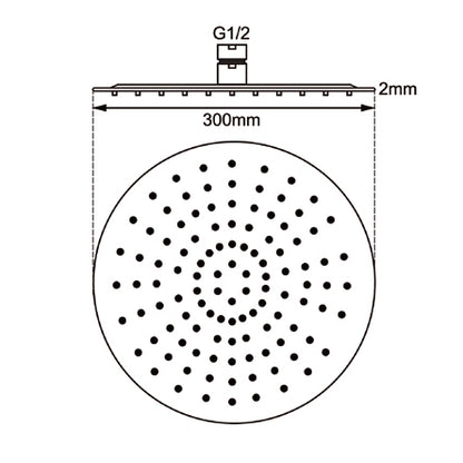 Super-slim Round Black Stainless Steel Shower Head 300mm