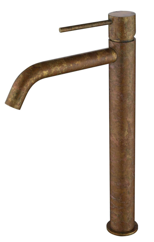 Mica TALL Basin Mixer - Curved Spout - Living Brass
