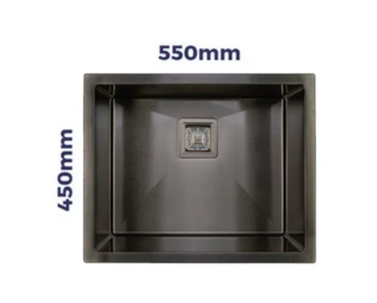 Vanté Nano Coated Single Bowl Kitchen Sink - R10 Corner - SS 304 Stainless Steel - 550mm - PVD Gunblack