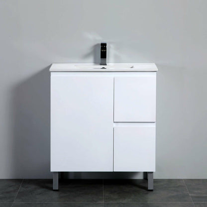 750mm PVC Waterproof Freestanding/Floor Vanity With Ceramic Top - Right Hand Drawers