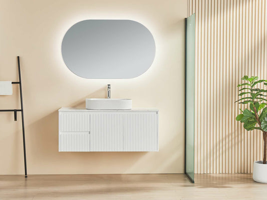 1200mm Brindabella Wall Hung Vanity PVC Left Side Drawers - Cabinet Only - Single Bowl - Matte White