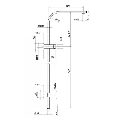 Chrome Square Shower Station without Shower Head and Handheld Shower(Stainess Steel Hose)