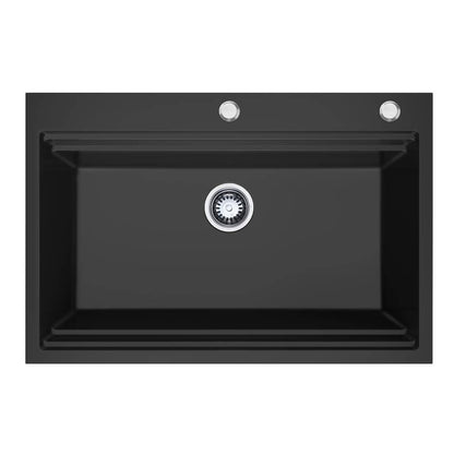 840mm Black Single Bowl Workstation Kitchen Sink with Steps - Granite