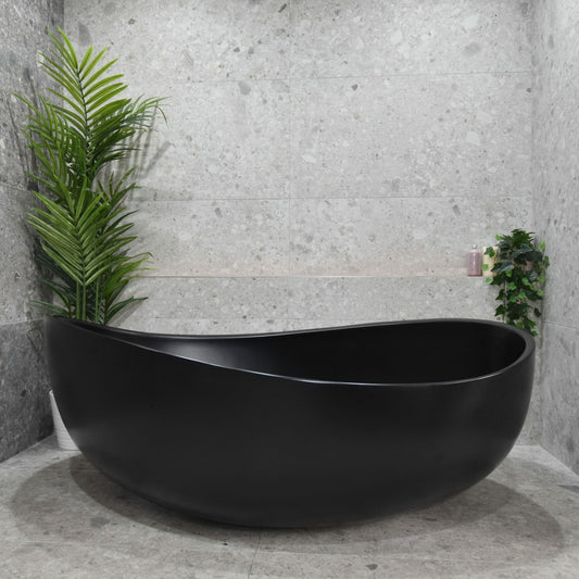 Wave Oval Wide Freestanding Bathtub -   Matt Black - No Overflow - 1800mm