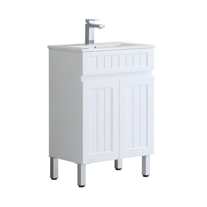 600mm Acacia Slim Floor Vanity PVC Two Doors - Cabinet Only - Matte White