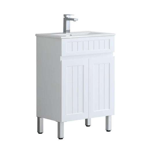 600mm Acacia Slim Floor Vanity PVC Two Doors - Cabinet Only - Matte White