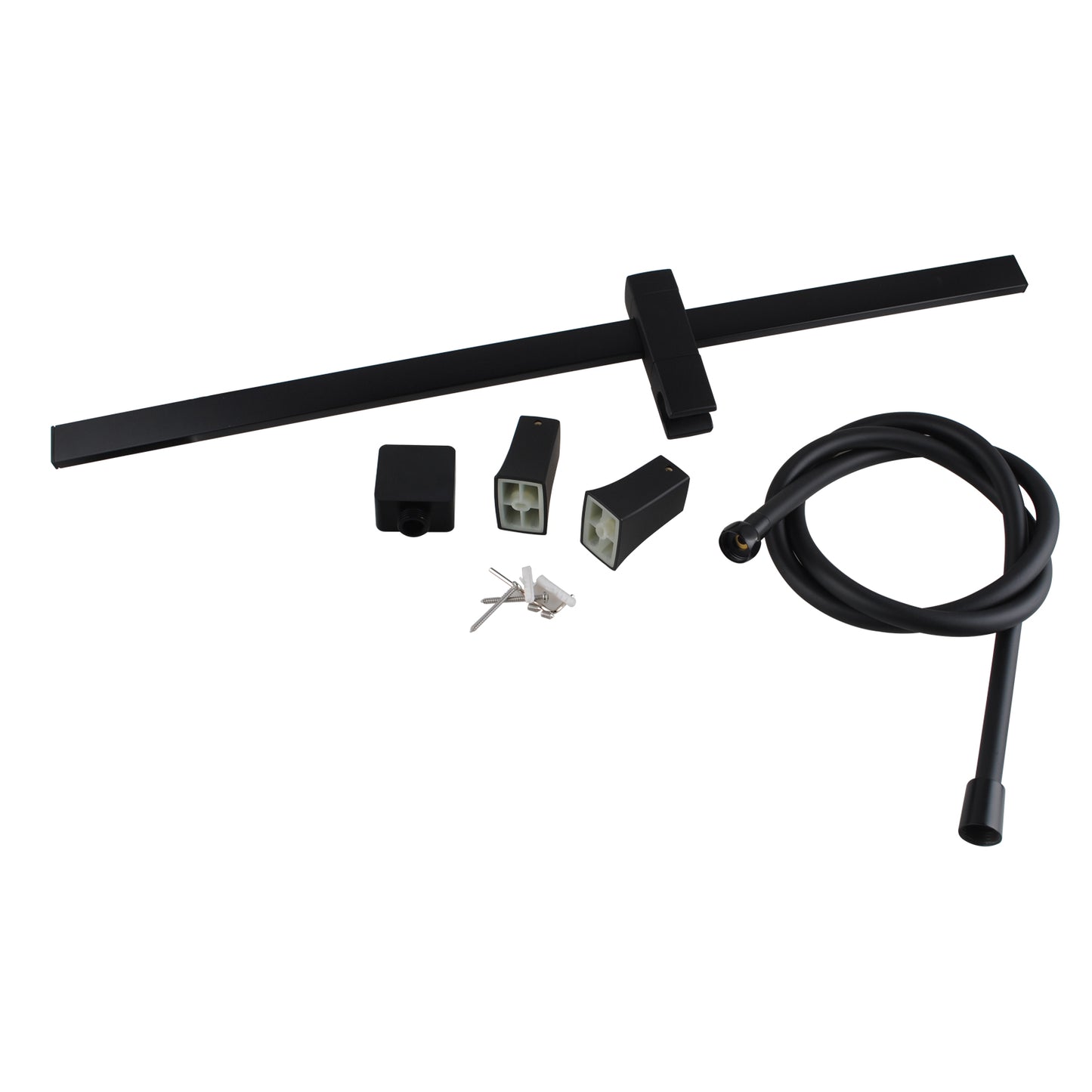 Square Black Wall Mounted Sliding Rail with Water Hose & Wall Connector Only(PVC Hose)