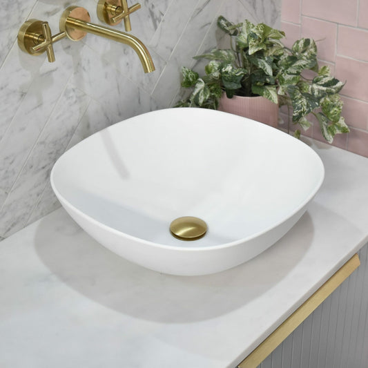 Rolo Above Counter Ceramic Basin - Matt   White - Square - 430mm
