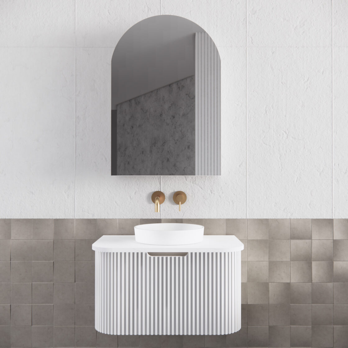 600mm Matt white Matt white Arch shape 1 Door shaving cabinet with 2 adjustable glass shelves and 1 fixed shelf, whloe body is made by plywood - 600 x 870 x 140