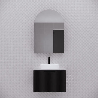 600mm Matt black Matt black Arch shape 1 Door shaving cabinet with 2 adjustable glass shelves and 1 fixed shelf, whloe body is made by plywood - 600 x 870 x 140