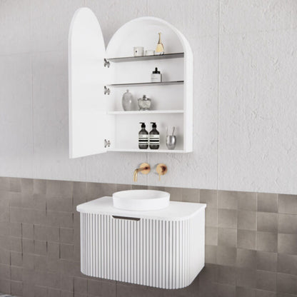 600mm Matt white Matt white Arch shape 1 Door shaving cabinet with 2 adjustable glass shelves and 1 fixed shelf, whloe body is made by plywood - 600 x 870 x 140