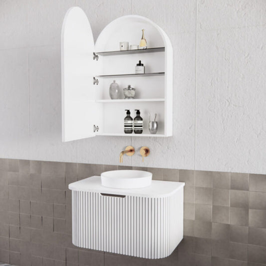 600mm Riva Designer Matte White Mirror Cabinet - Matte White