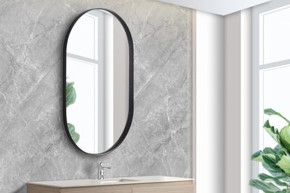 450mm Aura Oval Aluminum Framed Mirror - Matte Black