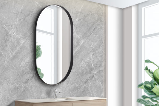 450mm Aura Oval Aluminum Framed Mirror - Matte Black