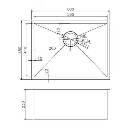 (C-600)Round Corner Chrome Stainless Steel Handmade Single Bowl Kitchen Sink 600*450*230mm
