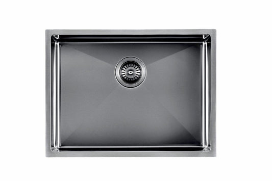 1.2mm Handmade Top/Undermount Single Bowl   Kitchen/Laundry Sink - Gun Metal Grey - 600x450x300mm