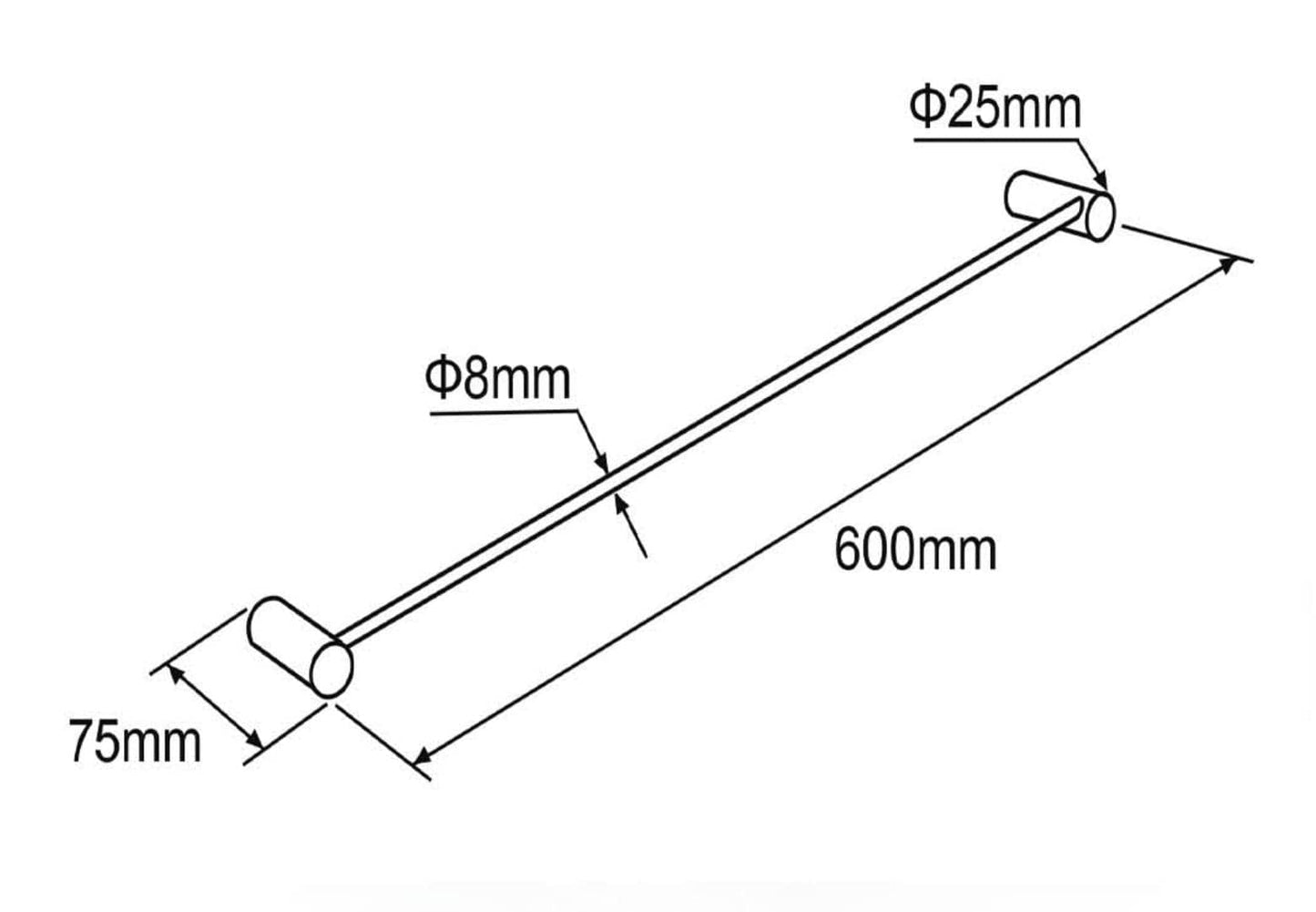 600mm Chrome Pin Single Towel Rail | CH6201.TR