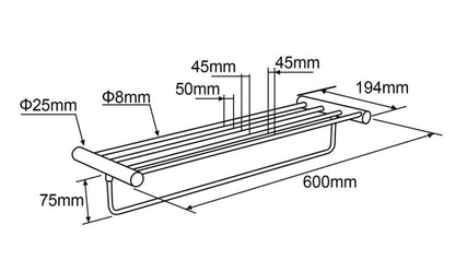 600mm Gunmetal 4 Bar Towel Rack | GM6202.TR