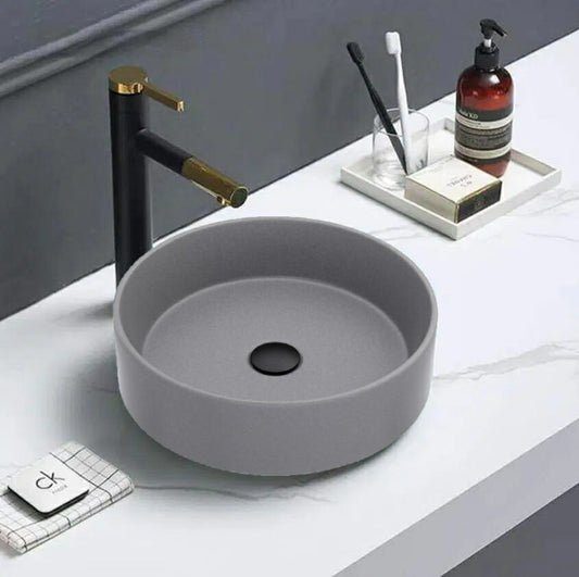 Above Counter Ceramic Basin -  Matt Grey - Round - 355mm