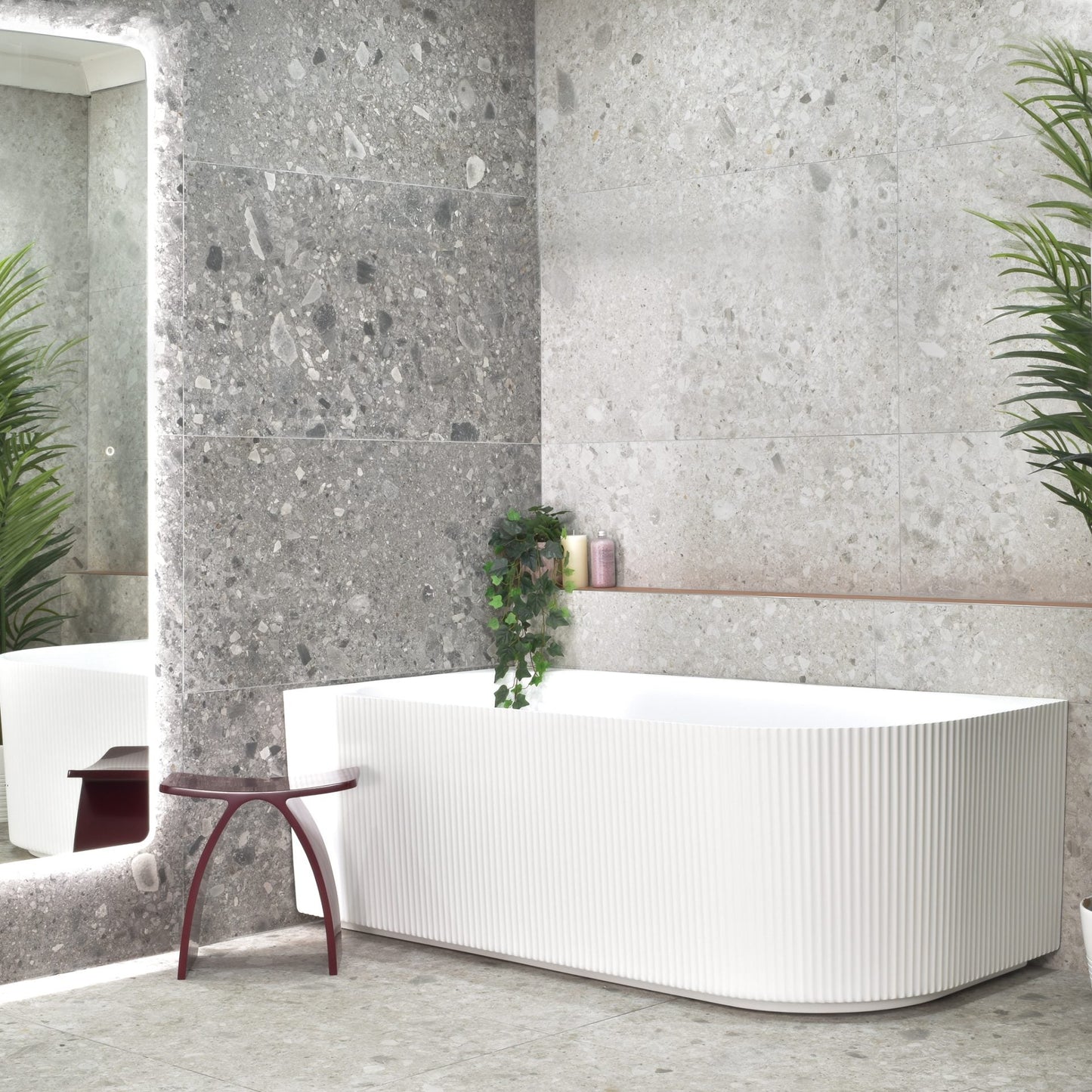 Brighton Groove Fluted Oval Freestanding   - Left Corner Bathtub - Matt White - No Overflow - 1500mm