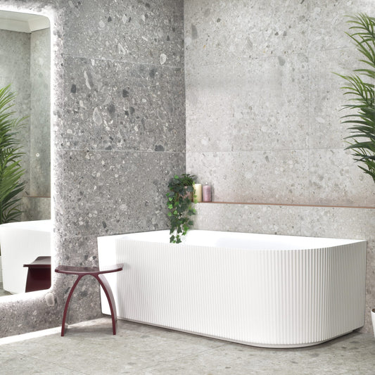 Brighton Groove Fluted Oval Freestanding   - Left Corner Bathtub - Matt White - No Overflow - 1500mm