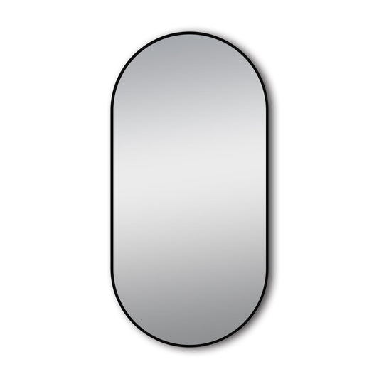 Matte Brushed Black Oval Framed Mirror -   500x1000mm