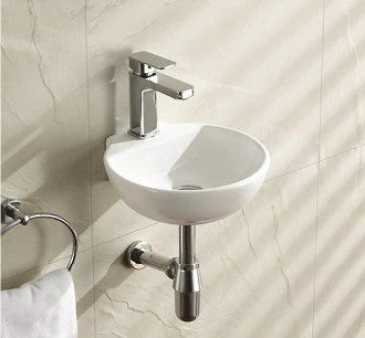 Round Wall Hung Basin with Tap Hole-(No Over Flow) Gloss White 320mm x 300mm