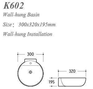 Round Wall Hung Basin with Tap Hole-(No Over Flow) Gloss White 320mm x 300mm