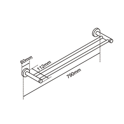 LUCID PIN Series Light Brushed Brass Double Towel Rail Rail 790mm