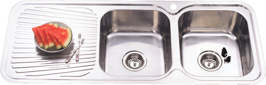 Cora Double Bowl & Single Drainer -   1180x480x170mm - Stainless Steel