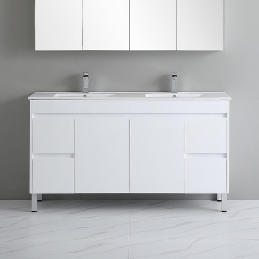 White?   PVC Wall Hung Vanity - Side Drawers - Double Bowl - 1500mm