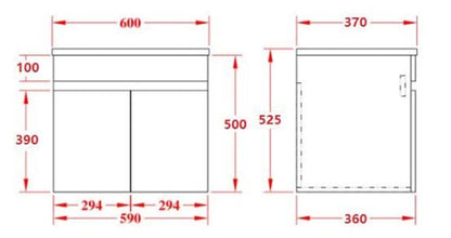 600mm Evie Slim Wall Hung Vanity PVC - Cabinet Only - Oak