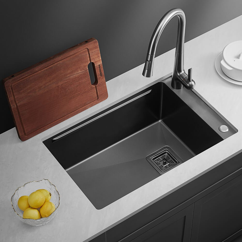 680mm Gun Metal Single Bowl Workstation Kitchen Sink - Slide Lip - Nano Coated Stainless Steel - Anti-Scratch