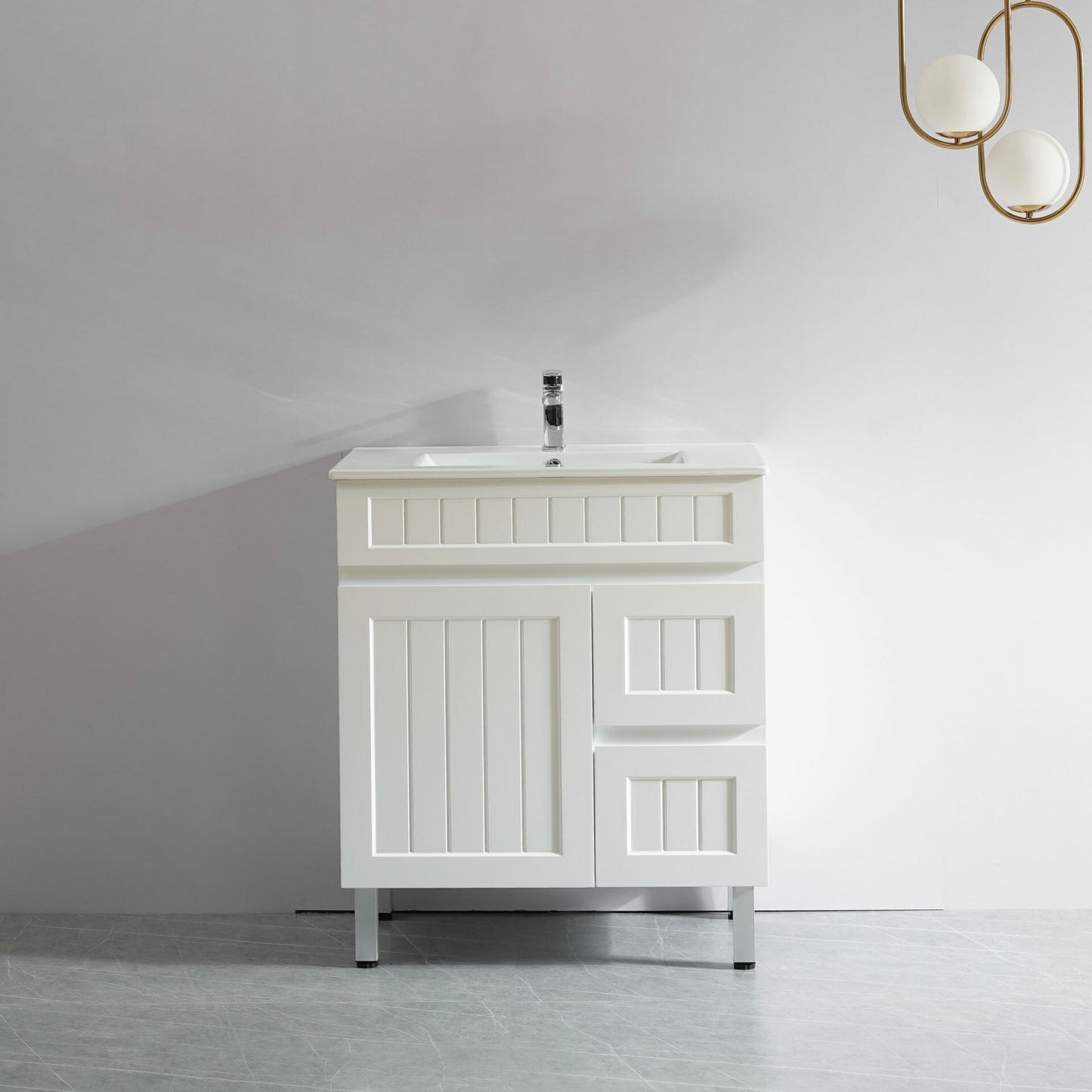 750mm Acacia Floor Vanity PVC Right Side Drawers - Cabinet Only - Matte White